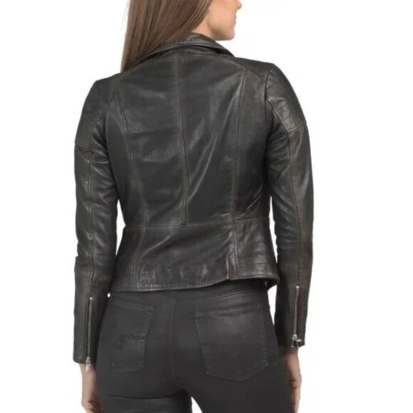 Bod & Christensen Genuine Leather Moto Jacket Zippers Classic Distressed Wm Sz L - Picture 4 of 11